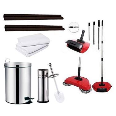 Imagem de Lixeira Inox 5L e Vassoura Mágica 8 itens