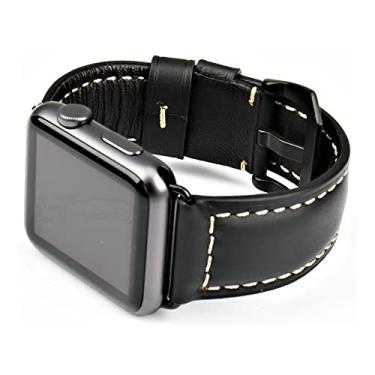 Imagem de Pulseira Couro BK compatível com Apple Watch 41mm 40mm 38mm - Marca LTIMPORTS (Preto/Metal Preto)