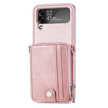 Imagem de Capa de carteira de couro de proteção total para Samsung Galaxy Z Flip 4 5G Flip4 Flip3 Flip 3 Zflip4 cartão bolso capa de celular, rosa, para Samsung Z Flip 4
