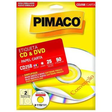Imagem de Etiqueta Pimaco Carta Inkjet + Laser Cd E Dvd 25 Folhas Cd25b
