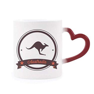 Imagem de Caneca de morfar com emblema de Canguru Sabor Austrália, Caneca sensível ao calor com coração vermelho
