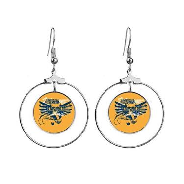 Imagem de Brincos de rua de grafite com asas de caveira laranja azul com argola pendente joia