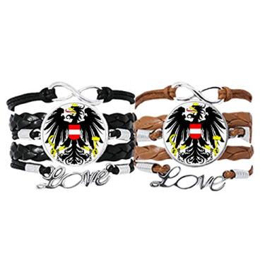 Imagem de DIYthinker Pulseira com emblema nacional da Áustria com alça de mão e pulseira de couro com cordão para presente duplo