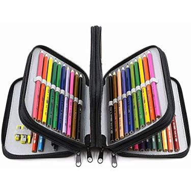 Imagem de Organizador para 72 lápis de cor Estojo para lápis, Caixa de lápis grande, 4 camadas com bolsos com zíper/preto