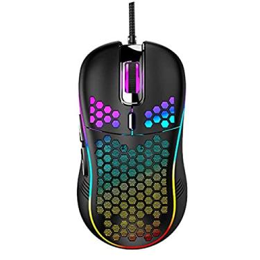 Imagem de Mouse Honeycomb para jogos com fio com interruptor liga/desliga RGB, 7200 DPI ajustável, design ergonômico leve e sensor de alta precisão para jogadores de PC/Mac (preto)