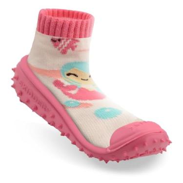 Imagem de Skidders - Pantufas de bebê - Meias antiderrapantes para bebês - Pantufas infantis premium e confortáveis - Sereia rosa - 12-18 meses