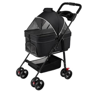 Imagem de Carrinho de Passeio Carro Pet para Caes, Animal de Estimação, Cachorro, Cão, Gato de Grande Porte até 15 Kg, Com prato de jantar e freio Cesta removível (Preto)