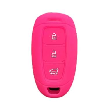 Imagem de CSHU Silicone 3 botões Car Key Case Cover Chaveiro Ring Key Bag, apto para Hyundai Kona 2017 I30 Ix35 Solaris Azera Elantra Grandeur Ig, rosa