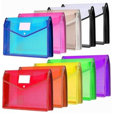Imagem de Envelopes de arquivamento, 10 pastas de arquivo de plástico, envelopes A4, expansíveis, à prova d'água, com fecho de pressão, organizador de documentos, tamanho carta, poliéster colorido, carteira
