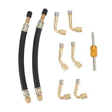 Imagem de MUNEFE Extensor de haste de v¨¢lvula de pneu, adaptador de v¨¢lvula de pneu de extens?o flex¨ªvel com ferramenta de remo??o, extens?o de v¨¢lvula universal para carros e caminh?es