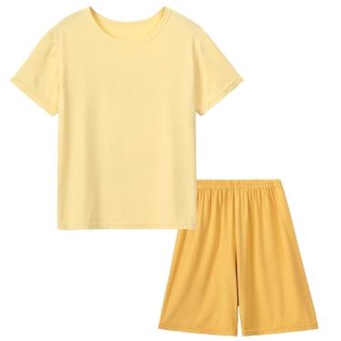 Imagem de DIPUG Pijama modal para meninas, conjunto de pijama de manga curta, Amarelo, 3-4 Anos