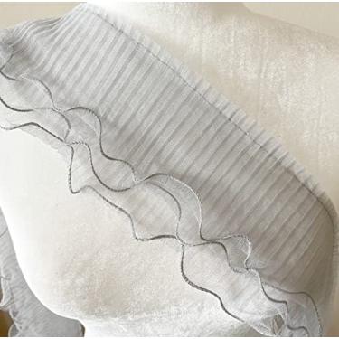 Imagem de PEPPERLONELY 3 metros plissado tule renda chiffon tecido fita franja elástico acabamento babados colarinho punhos DIY material de costura, 12,7 cm de largura, cinza