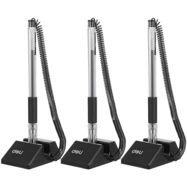 Imagem de NUOBESTY 6 canetas de contador seguras com corrente adesiva, caneta de tinta de gel de mesa, suporte de caneta de segurança, suporte tipo bobina, caneta de recepção com junta de mola
