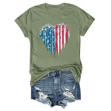 Imagem de Camisetas patrióticas femininas Dia da Independência 4 de julho top bandeira americana coração gráfico túnica 2024 verão casual blusa, Verde menta, G
