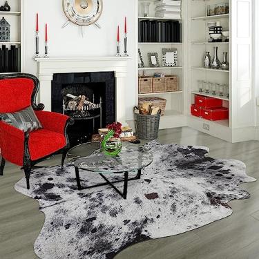 Imagem de SVATOUCH Tapete de couro bovino premium, 1,8 x 1,8 m, couro bovino sintético de decoração ocidental, estampa de vaca espessa, decoração de quarto, sala de estar, escritório