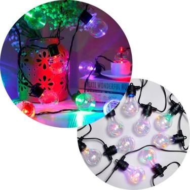 Imagem de Varal De Luzes Leds Solar Bolhas Cristal Colorido 5M Jardim
