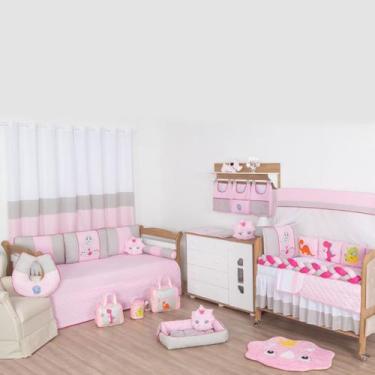Imagem de Jogo de Quarto Para Menina Kit Completo 13 Peças Dino Rosa - Casa Impé
