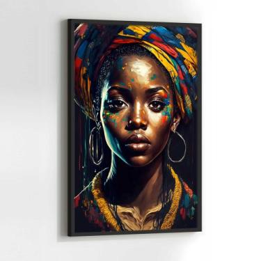 Imagem de Quadros Decorativos com com Moldura Mulher Africana Preta Dourado Vert
