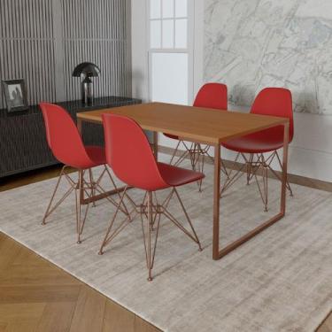 Imagem de Mesa Industrial Base Ferro Cobre Tampo 137x90 Canela 4 Cadeiras Ferro 