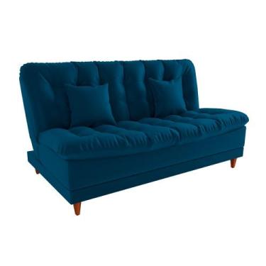 Imagem de Sofá Cama Day 185cm Reclinável Manual Veludo Azul - Sallar Home