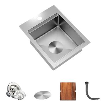 Imagem de TORVA Pia de bar de cozinha, pia de cozinha para trailers de 33 x 43 cm, aço inoxidável de calibre 16, pia única com tábua de corte - barra de profundidade/bacia de preparação de 15 cm