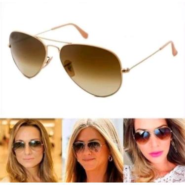 Imagem de Óculos De Sol Aviador 3025 3026 Unissex Dourado Marrom Degrade Uv400 L