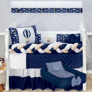 Imagem de Kit Berço Trança Safari Balão Premium Ninho Redutor Naninha 15 Peças -