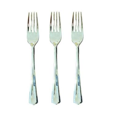 Imagem de Garfos Refeição Descartáveis Luxo Plástico Prata 18cm- 12un - Blook