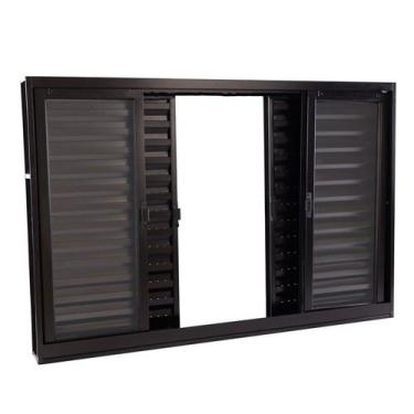 Imagem de Janela Veneziana em Aço 100 x 200 x 12 cm 6 Folhas Preto Prática MMach