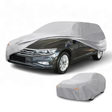 Imagem de Partuto 1 peça capa universal para carro à prova d'água para todos os climas, automotiva, externa, anti-UV, proteção solar e chuva, cobertura externa completa 190T-PU tom prateado adequado para vagões