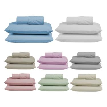 Imagem de Jogo Cama Box Super King Size Algodão Percal 200 Fios Hotel Pousada 3 Peças Lençol com Elástico (Azul Piscina)