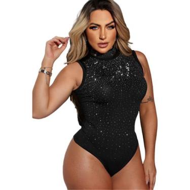 Imagem de Body Regata Com Brilho Luxo Blusa Gola Alta C Strass Festas - NoBrand,