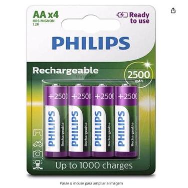 Imagem de Pilhas Philips Recarregáveis Aa 2500 Mah Recarregável com 4 unidades