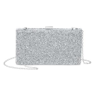 Imagem de DTGN Bolsas de noite bolsas clutch para mulheres formais, bolsas transversais de strass de 2 lados, bolsa com fecho de metal, brilhante para festa de casamento, convidada, prata, Prata, L (US 12)