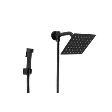 Imagem de Ducha Preta 15 cm Inox Quadrada com Chuveirinho de Mão - AMG Metais