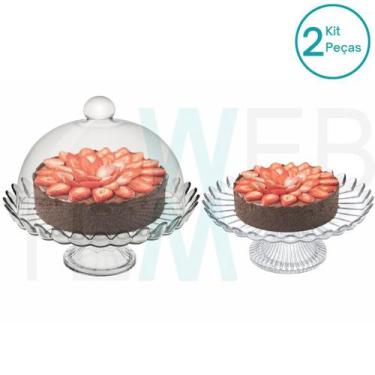 Imagem de Conjunto Boleira de Vidro Com Pé e Prato para Bolo com Pé Pétalas de J