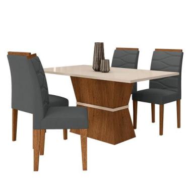 Imagem de Mesa Com 4 Cadeiras 1,36 Antália Freijó/off Premium/suede Cinza - M.a 