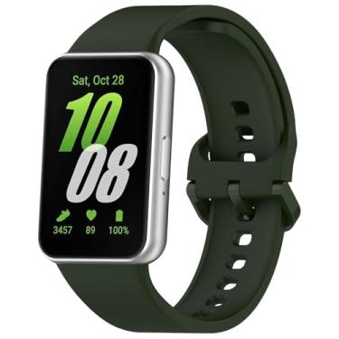 Imagem de Eiavike Pulseira esportiva de silicone para Samsung Galaxy Fit 3, pulseira de relógio de substituição ajustável para Galaxy Fit 3 SM-R390 mulheres e homens (verde mori)