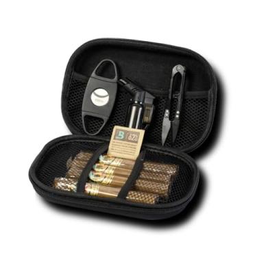 Imagem de Kit Case Porta Charutos Habana Lux, Estojo com Maçarico, Cortador Boveda e Tesoura