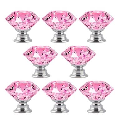 Imagem de MDPLY Pacote com 8 puxadores de armário de cristal, puxadores de armário de cozinha decorativos de vidro diamante de 30 mm, dourado, para gaveta de cômoda, puxadores de guarda-roupa de quarto, puxadores de mesa de banheiro (pacote com 8, rosa)