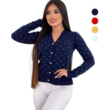 Imagem de Blusa De Frio Tricot Cardigan Sueter Lã Com Botão Estampado - Genérica
