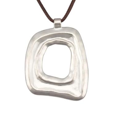 Imagem de JAOYU Colares boêmios para mulheres, colar de couro, pingente de madeira, gargantilha longa, marrom, círculo, boho, joia hippie, Couro sintético, Sem Pedra Preciosa