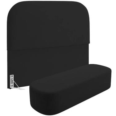 Imagem de Cabeceira Cama Box King 195cm Lanna Com Puff Recamier Doha W01 Suede Preto - Lyam Decor