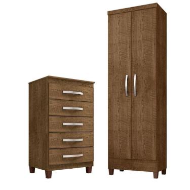 Imagem de Cômoda 5 Gavetas Cannes Com Multiuso Egito 2 Portas Malbec