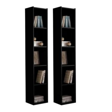 Imagem de Estante Livreiro Com Prateleiras Janaína Kit 2 Unid Preto