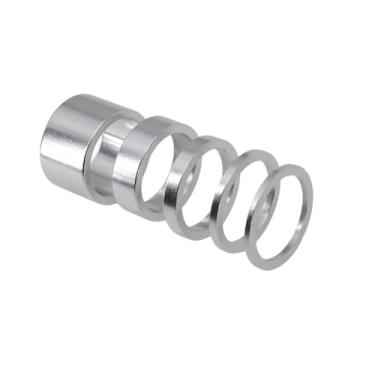Imagem de DJC Components 5 peças de fone de ouvido Alu Spacer bicicleta 25,4 mm 1 polegada 1 20 10 5 3 2 mm, tamanho 5, arruela de proteção contra poeira de ajuste de haste de bicicleta (prata)