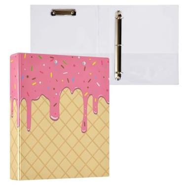 Imagem de Fichários redondos de sorvete rosa, 3 cm, cone de morango, açúcar, 3 anéis, para escritório, escola, material de trabalho, pasta de arquivos, capacidade de 200 folhas, fácil de abrir