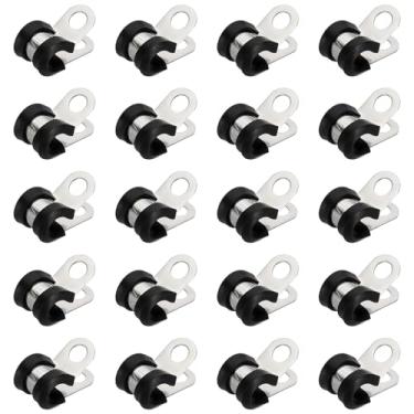 Imagem de PATIKIL Braçadeiras de cabo de 1/4 polegada, 100 peças de aço inoxidável 304 braçadeira de conduíte de cabo tira de tubo rígido clipes de borracha de metal para tubos suporte de mangueira de fio