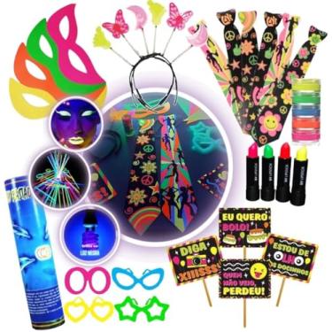Imagem de Kit Festa Neon 145 Adereços Brilha na Luz Negra Fluorescente