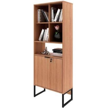 Imagem de Estante Armário Alta Livreiro Multiuso Office 2 Portas Amêndoa/preto -
